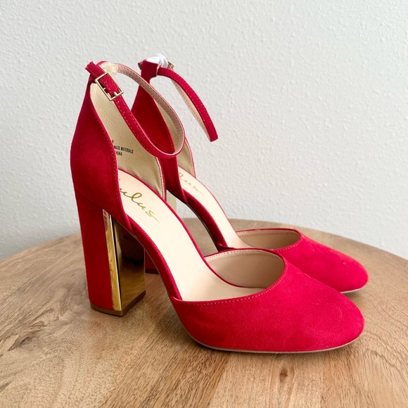 NEW Lulu’s Red Suede Ankle Strap Heels Size 9 - Picture 4 of 9